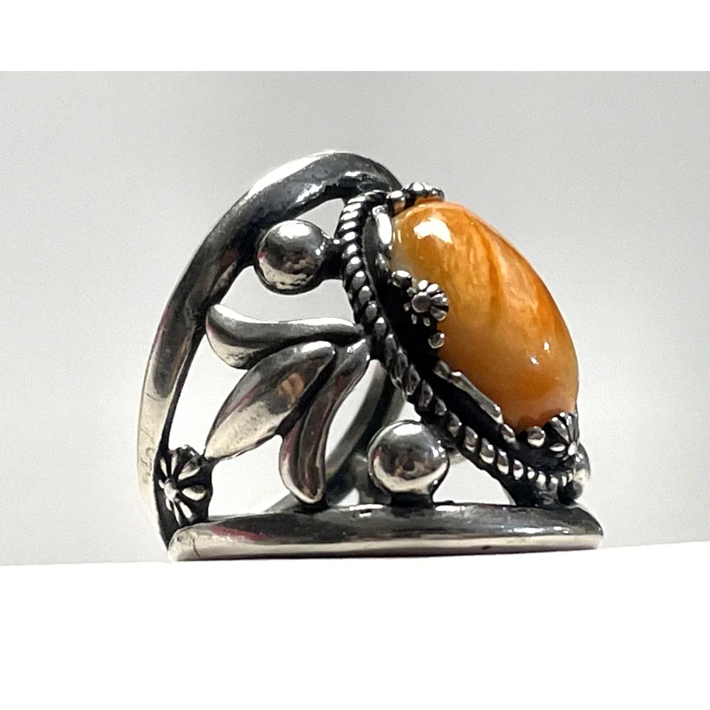 Carolyn Pollack Relios 925 Sterling Silver Butterscotch Egg Yolk Amber Ring Sz 6